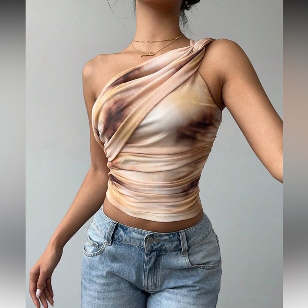 Mesh Lined Off Shoulder Tank Top